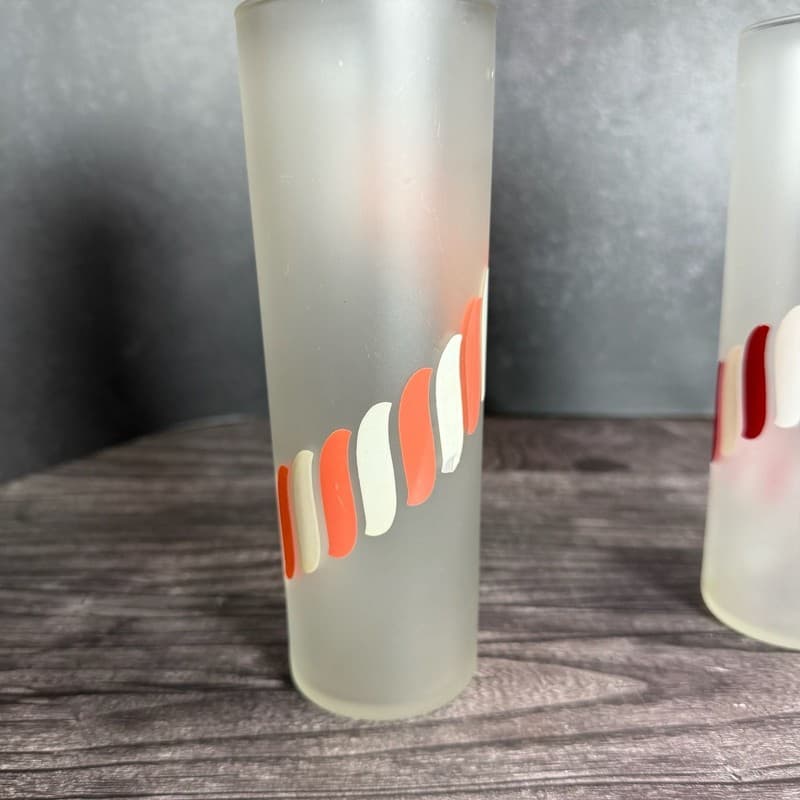 WN Vintage Libbey Frosted Candy Stripe Tom Collins Glasses - Set of 2 - Thumbnail 6