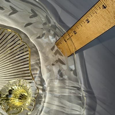 Vintage 3 Footed Etched Lancaster Yellow Depression Glass Shallow Bowl 10” In - Thumbnail 13