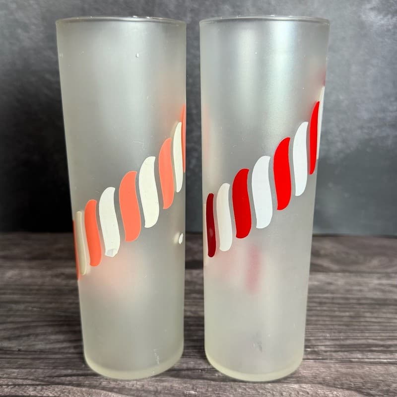 WN Vintage Libbey Frosted Candy Stripe Tom Collins Glasses - Set of 2 - Thumbnail 2