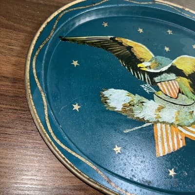 Vintage Patriotic American Bald Eagle Metal Serving Tray 14.5 x 11.5” Rusty - Thumbnail 4