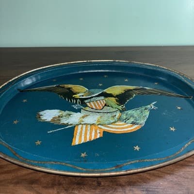 Vintage Patriotic American Bald Eagle Metal Serving Tray 14.5 x 11.5” Rusty - Thumbnail 5