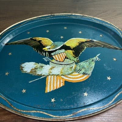 Vintage Patriotic American Bald Eagle Metal Serving Tray 14.5 x 11.5” Rusty - Thumbnail 2
