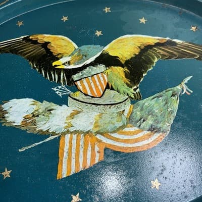 Vintage Patriotic American Bald Eagle Metal Serving Tray 14.5 x 11.5” Rusty - Thumbnail 6