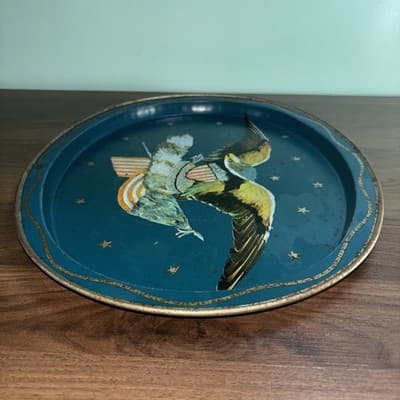 Vintage Patriotic American Bald Eagle Metal Serving Tray 14.5 x 11.5” Rusty - Thumbnail 7