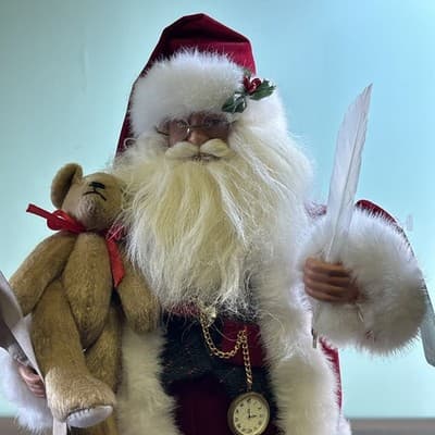 Santa's Workshop - Santa with List, 16" Teddy Bear Feather Writing - Thumbnail 2