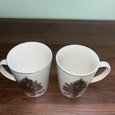 Gibson NOEL MORNING Coffee Cup/Mug Christmas Tree and Holly Vintage Set Of 2 - Thumbnail 4