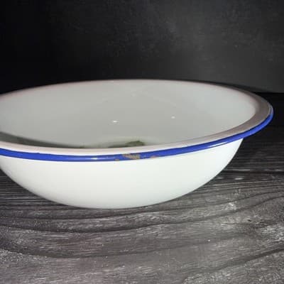 Vintage Butterfly Brand Enamelware Rinse Bowl Floral Designs Blue Pink Orange - Thumbnail 8