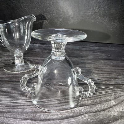 Imperial Candlewick Clear Glass Creamer & Sugar Set on Pedestal Elegant Glass - Thumbnail 8