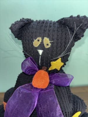 HALLOWEEN Black Cat Stuffed Weighted Figure Shelf Sitter Primitive - Thumbnail 6
