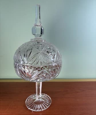 Vintage Tall Cut Crystal Pedestal Covered Candy Dish American Brilliant - Thumbnail 8