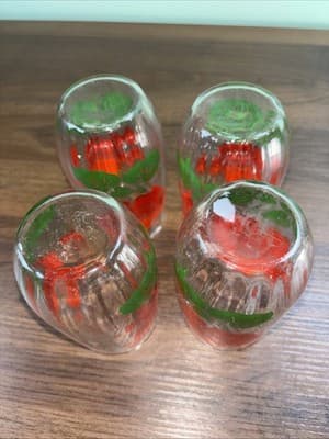 Set Of 4 Vintage Anchor Hocking Red Hibiscus Drinking Glasses Hawaiian Tropical - Thumbnail 8