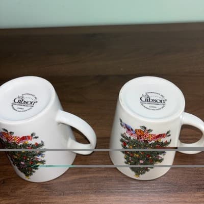 Gibson NOEL MORNING Coffee Cup/Mug Christmas Tree and Holly Vintage Set Of 2 - Thumbnail 8