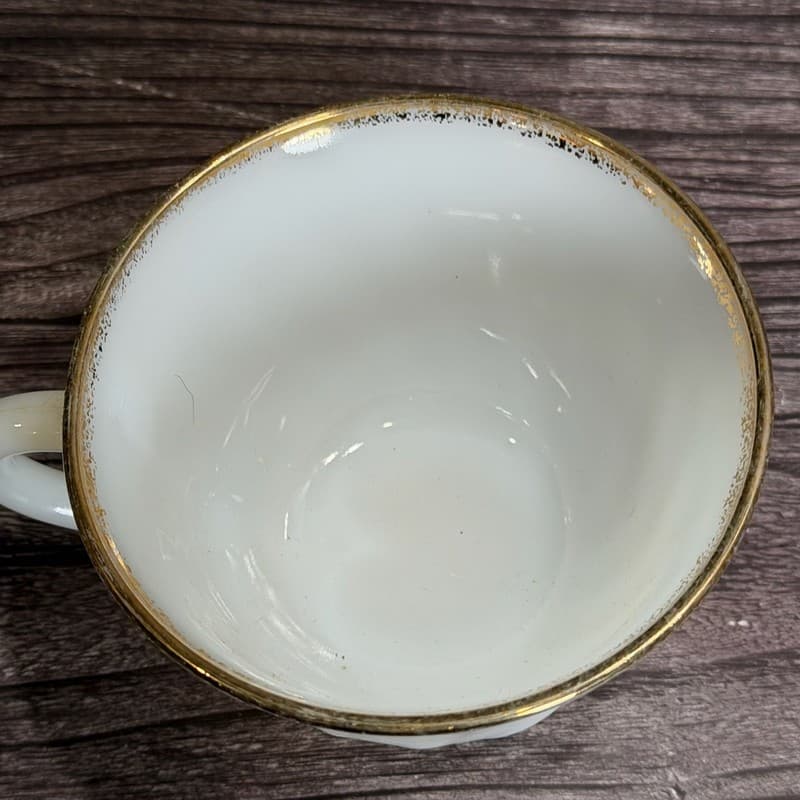 Fire-King Swirl Milk Glass Teacup with Gold Rim - Thumbnail 5
