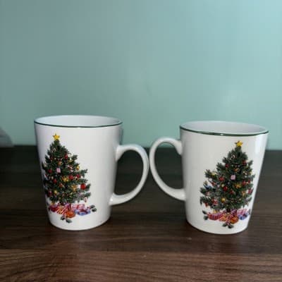 Gibson NOEL MORNING Coffee Cup/Mug Christmas Tree and Holly Vintage Set Of 2 - Thumbnail 6