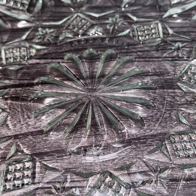 Clear Glass Serving Bowl Diamond Point Fans & Stars 12” Sawtooth Edge - Thumbnail 7