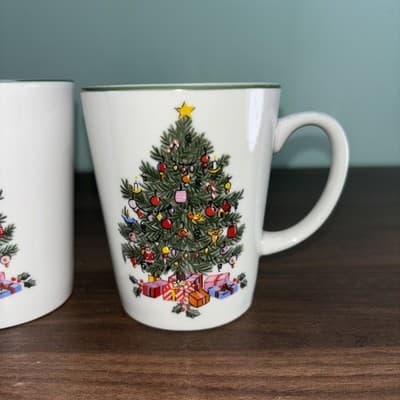 Gibson NOEL MORNING Coffee Cup/Mug Christmas Tree and Holly Vintage Set Of 2 - Thumbnail 3