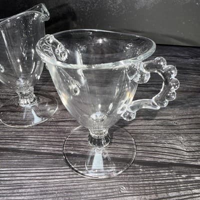 Imperial Candlewick Clear Glass Creamer & Sugar Set on Pedestal Elegant Glass - Thumbnail 5