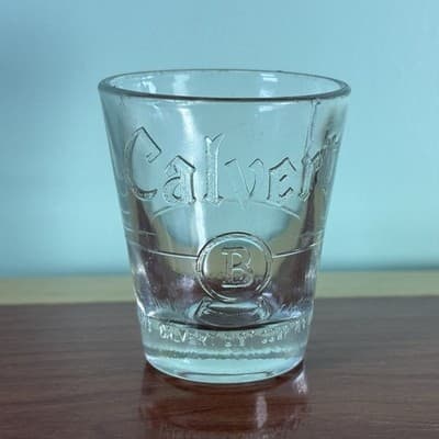 Calvert Shot Glass Clear Glass Embossed With Shot Line 2 1/4" Height VGC
