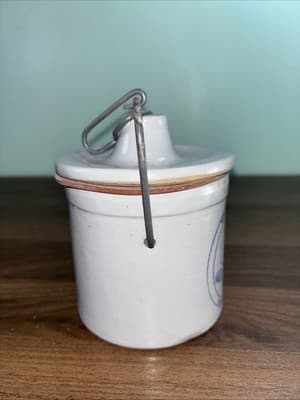 Vintage Wisconsin Homestead Stoneware Dairy Cheese Crock Jar Wire Bail Lid Seals - Thumbnail 5