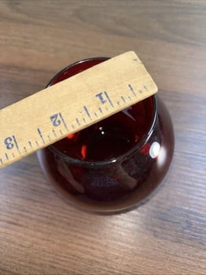 Vintage Anchor Hocking Ruby Red Glass Ivy Ball Vall Rose Bowl - Thumbnail 8
