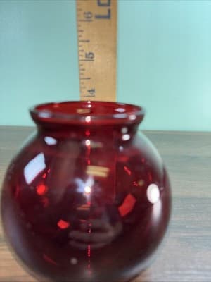 Vintage Anchor Hocking Ruby Red Glass Ivy Ball Vall Rose Bowl - Thumbnail 7