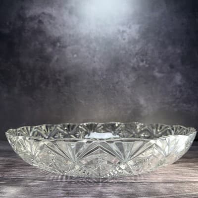 Clear Glass Serving Bowl Diamond Point Fans & Stars 12” Sawtooth Edge - Thumbnail 3
