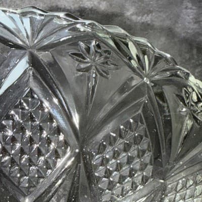 Clear Glass Serving Bowl Diamond Point Fans & Stars 12” Sawtooth Edge - Thumbnail 14