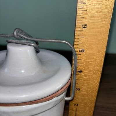 Vintage Wisconsin Homestead Stoneware Dairy Cheese Crock Jar Wire Bail Lid Seals - Thumbnail 11