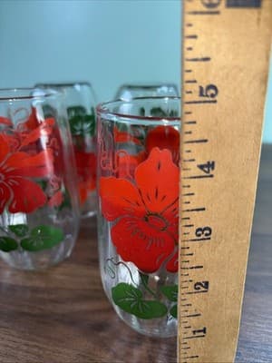 Set Of 4 Vintage Anchor Hocking Red Hibiscus Drinking Glasses Hawaiian Tropical - Thumbnail 11