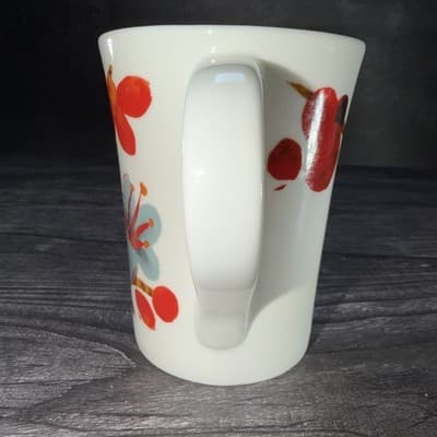 Starbucks 2008 CHERRY BLOSSOM Mug Cup Blue & Red Flower ceramic Micro Dish 12 oz - Thumbnail 4