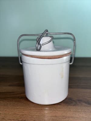 Vintage Wisconsin Homestead Stoneware Dairy Cheese Crock Jar Wire Bail Lid Seals - Thumbnail 4
