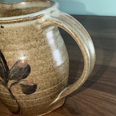 5” ROCKDALE Union Stoneware Salt Glazed Pitcher Brown Gray W Blue Floral Desig - Thumbnail 3