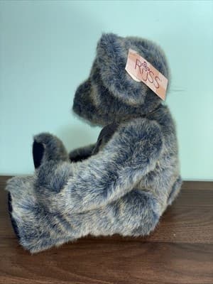 Russ Teddy Bear Weighted Feet Benson Plush Stuffed Animal Frosted Gray Blue Soft - Thumbnail 3