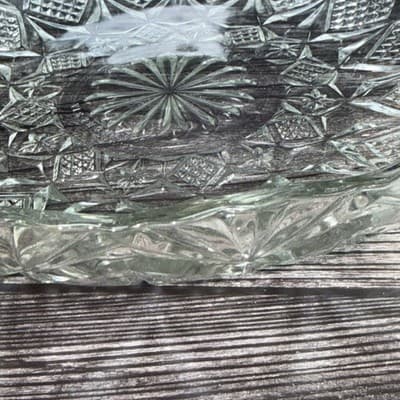 Clear Glass Serving Bowl Diamond Point Fans & Stars 12” Sawtooth Edge - Thumbnail 10