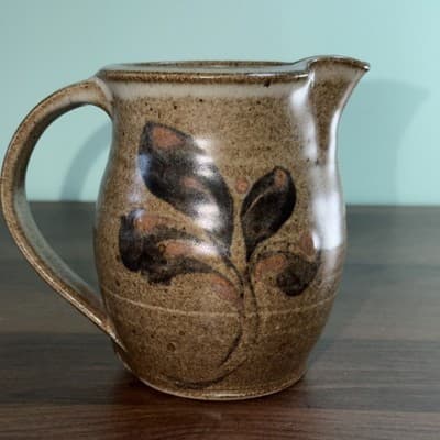 5” ROCKDALE Union Stoneware Salt Glazed Pitcher Brown Gray W Blue Floral Desig - Thumbnail 7
