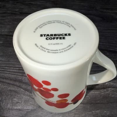 Starbucks 2008 CHERRY BLOSSOM Mug Cup Blue & Red Flower ceramic Micro Dish 12 oz - Thumbnail 6