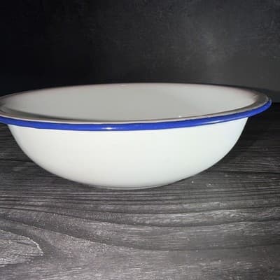 Vintage Butterfly Brand Enamelware Rinse Bowl Floral Designs Blue Pink Orange - Thumbnail 6