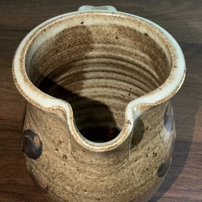 5” ROCKDALE Union Stoneware Salt Glazed Pitcher Brown Gray W Blue Floral Desig - Thumbnail 5