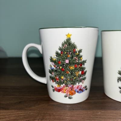 Gibson NOEL MORNING Coffee Cup/Mug Christmas Tree and Holly Vintage Set Of 2 - Thumbnail 2