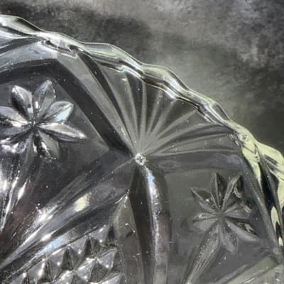 Clear Glass Serving Bowl Diamond Point Fans & Stars 12” Sawtooth Edge - Thumbnail 15