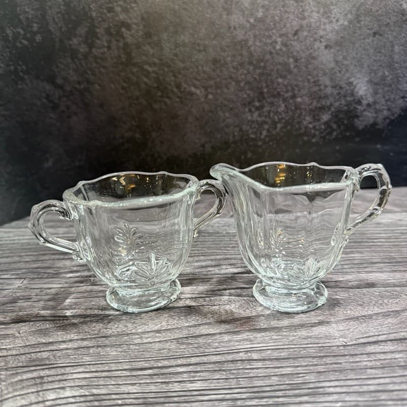 Vintage Fostoria Baroque Clear Individual Sugar and Creamer Set Manganese Glass - Thumbnail 4