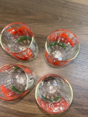 Set Of 4 Vintage Anchor Hocking Red Hibiscus Drinking Glasses Hawaiian Tropical - Thumbnail 7