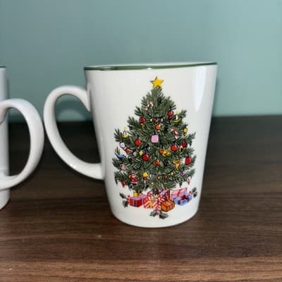 Gibson NOEL MORNING Coffee Cup/Mug Christmas Tree and Holly Vintage Set Of 2 - Thumbnail 7