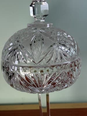 Vintage Tall Cut Crystal Pedestal Covered Candy Dish American Brilliant - Thumbnail 4