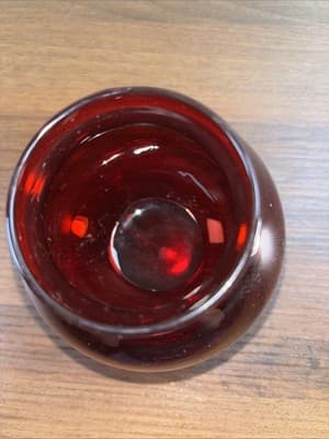 Vintage Anchor Hocking Ruby Red Glass Ivy Ball Vall Rose Bowl - Thumbnail 2