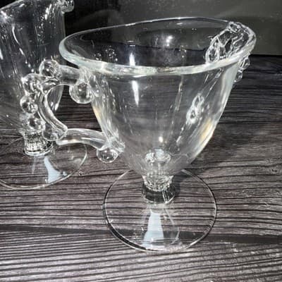 Imperial Candlewick Clear Glass Creamer & Sugar Set on Pedestal Elegant Glass - Thumbnail 4