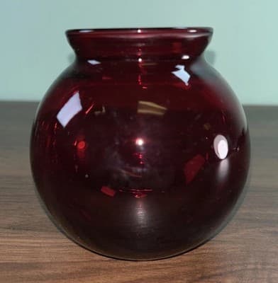 Vintage Anchor Hocking Ruby Red Glass Ivy Ball Vall Rose Bowl