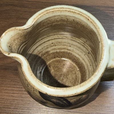 5” ROCKDALE Union Stoneware Salt Glazed Pitcher Brown Gray W Blue Floral Desig - Thumbnail 4