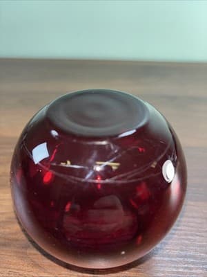 Vintage Anchor Hocking Ruby Red Glass Ivy Ball Vall Rose Bowl - Thumbnail 6