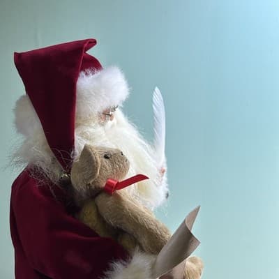 Santa's Workshop - Santa with List, 16" Teddy Bear Feather Writing - Thumbnail 11